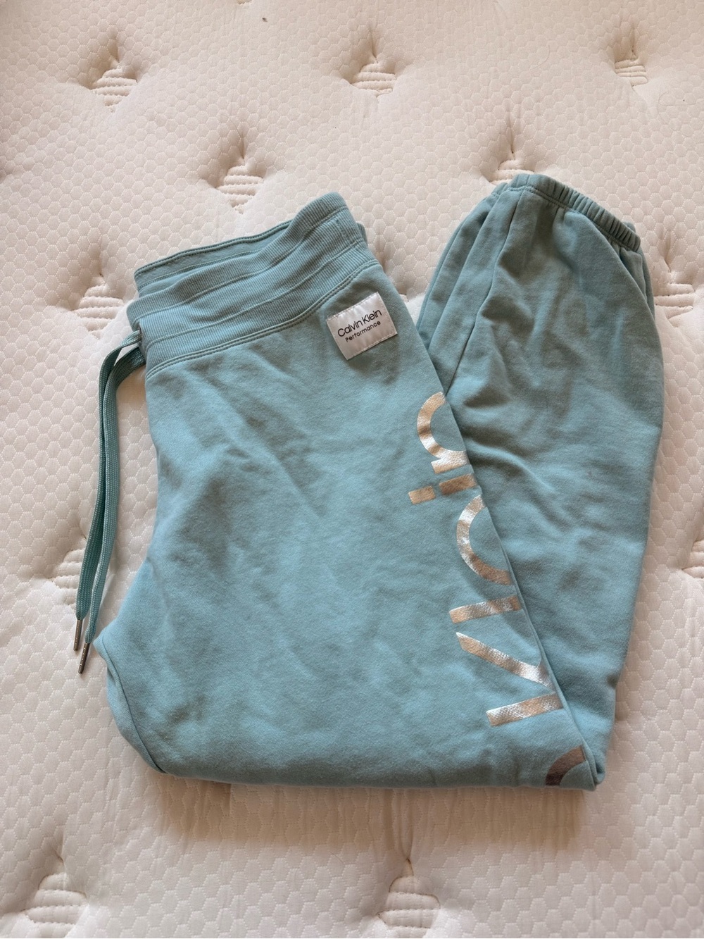 Calvin Klein Teal Drawstring Jogger Sweatpants with Metallic Logo